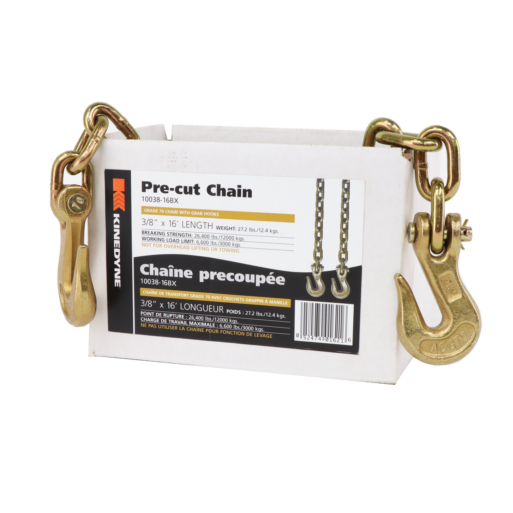 Kinedyne Grade 70 Chain Assembly With Grab Hooks, 3/8in. x 16ft., 6600-Lb. Capacity, Model# 10038-16BX